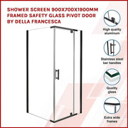 Shower Screen 900x700x1900mm Framed Safety Glass Pivot Door By Della Francesca V63-829151