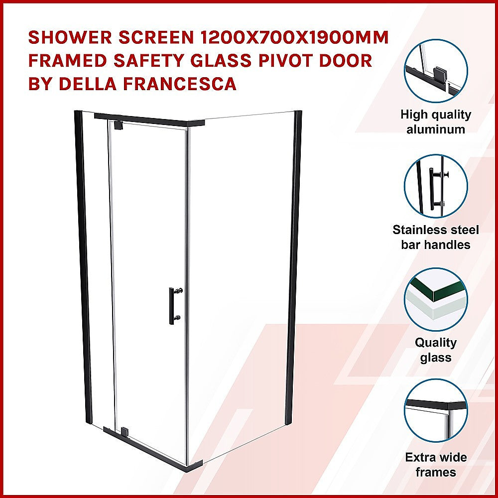 Shower Screen 1200x700x1900mm Framed Safety Glass Pivot Door By Della Francesca V63-829221