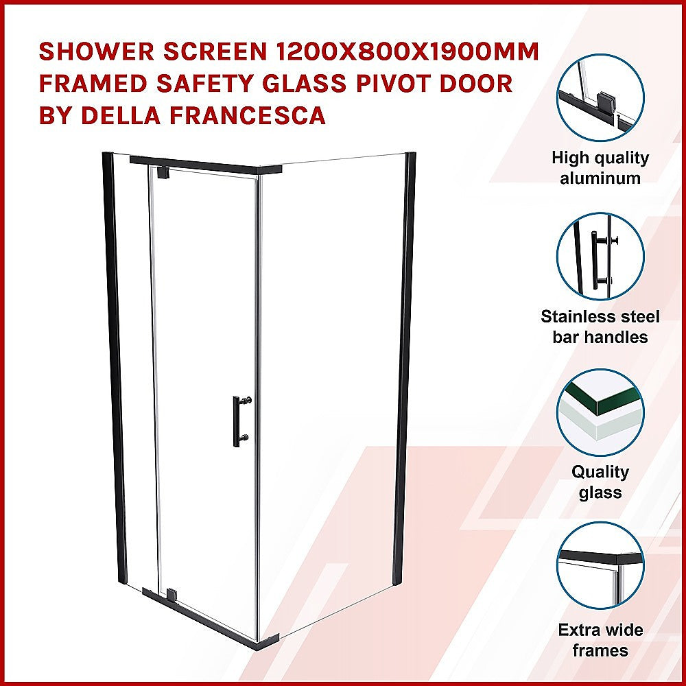 Shower Screen 1200x800x1900mm Framed Safety Glass Pivot Door By Della Francesca V63-829231