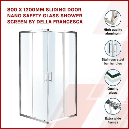 800 x 1200mm Sliding Door Nano Safety Glass Shower Screen By Della Francesca V63-829291