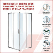 1000 x 800mm Sliding Door Nano Safety Glass Shower Screen By Della Francesca V63-829341