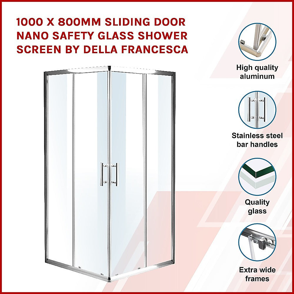 1000 x 800mm Sliding Door Nano Safety Glass Shower Screen By Della Francesca V63-829341