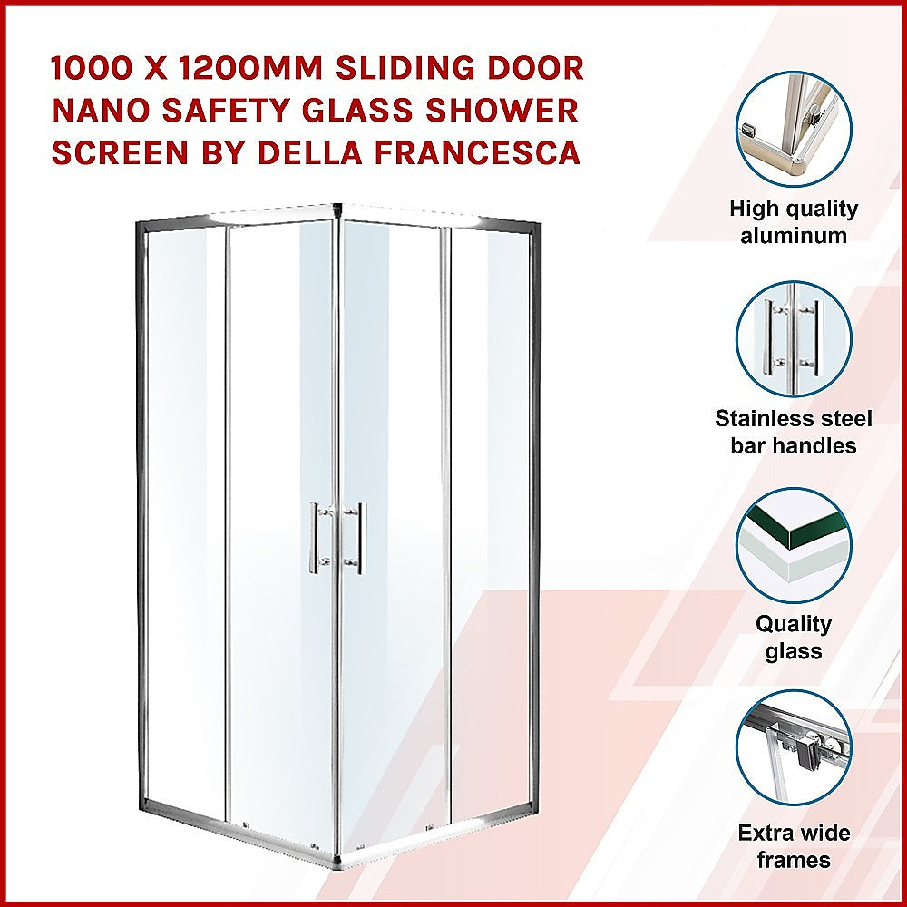 1000 x 1200mm Sliding Door Nano Safety Glass Shower Screen By Della Francesca V63-829371