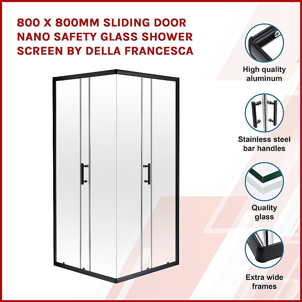800 x 800mm Sliding Door Nano Safety Glass Shower Screen By Della Francesca V63-829421