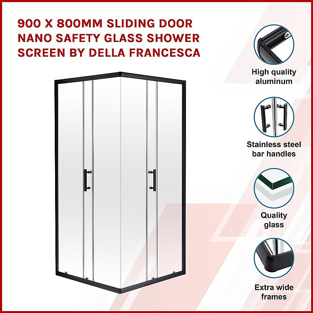 900 x 800mm Sliding Door Nano Safety Glass Shower Screen By Della Francesca V63-829461