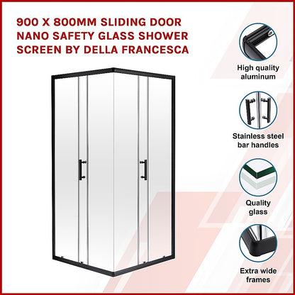 900 x 800mm Sliding Door Nano Safety Glass Shower Screen By Della Francesca V63-829461