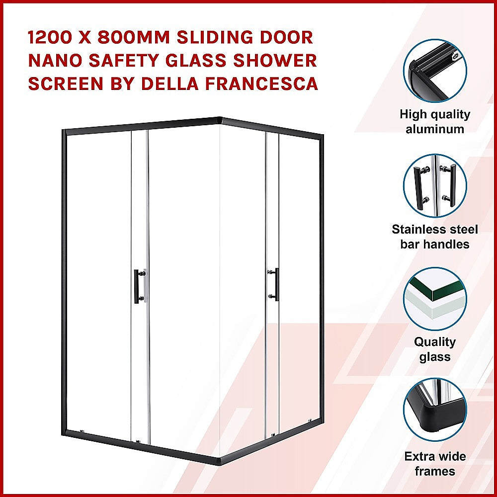 1200 x 800mm Sliding Door Nano Safety Glass Shower Screen By Della Francesca V63-829541