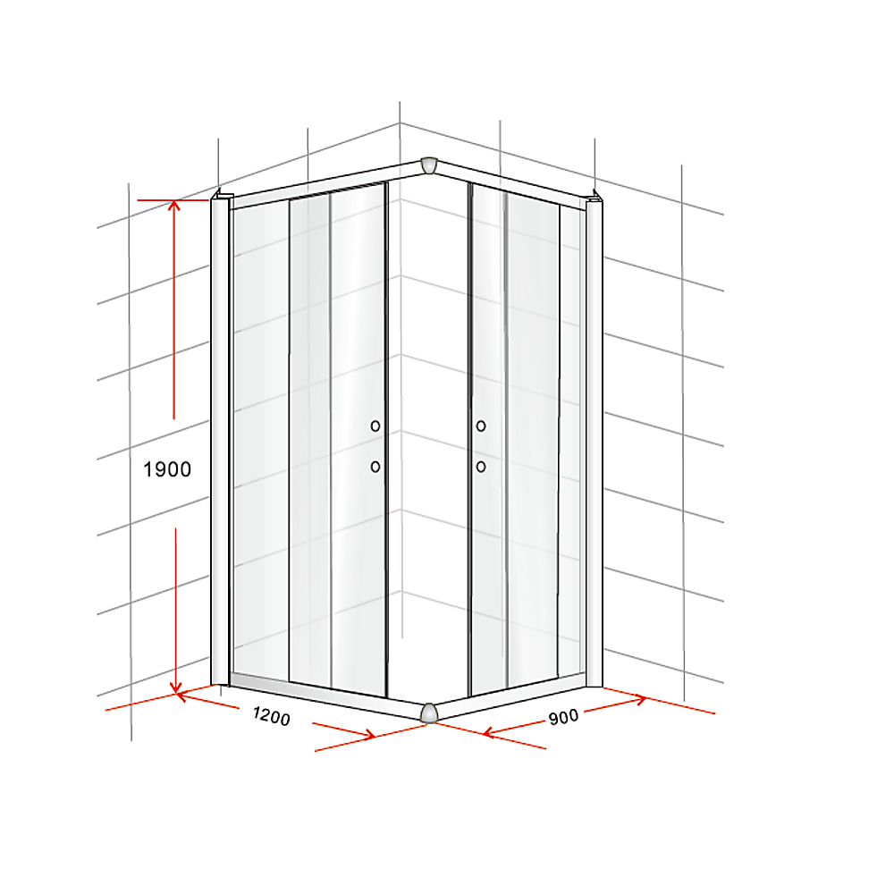 1200 x 900mm Sliding Door Nano Safety Glass Shower Screen By Della Francesca V63-829551