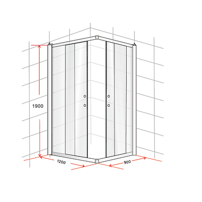 1200 x 900mm Sliding Door Nano Safety Glass Shower Screen By Della Francesca V63-829551