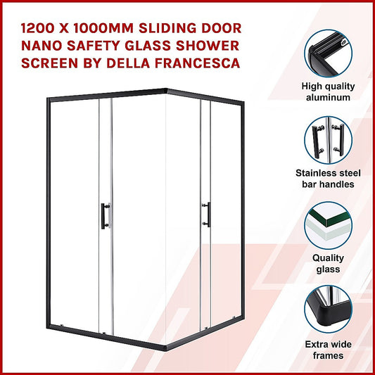 1200 x 1000mm Sliding Door Nano Safety Glass Shower Screen By Della Francesca V63-829561