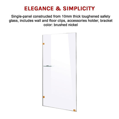 800 x 2100mm Frameless 10mm Safety Glass Shower Screen V63-829611