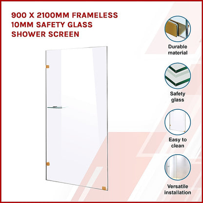 900 x 2100mm Frameless 10mm Safety Glass Shower Screen V63-829631