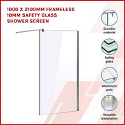 1000 x 2100mm Frameless 10mm Safety Glass Shower Screen V63-829701