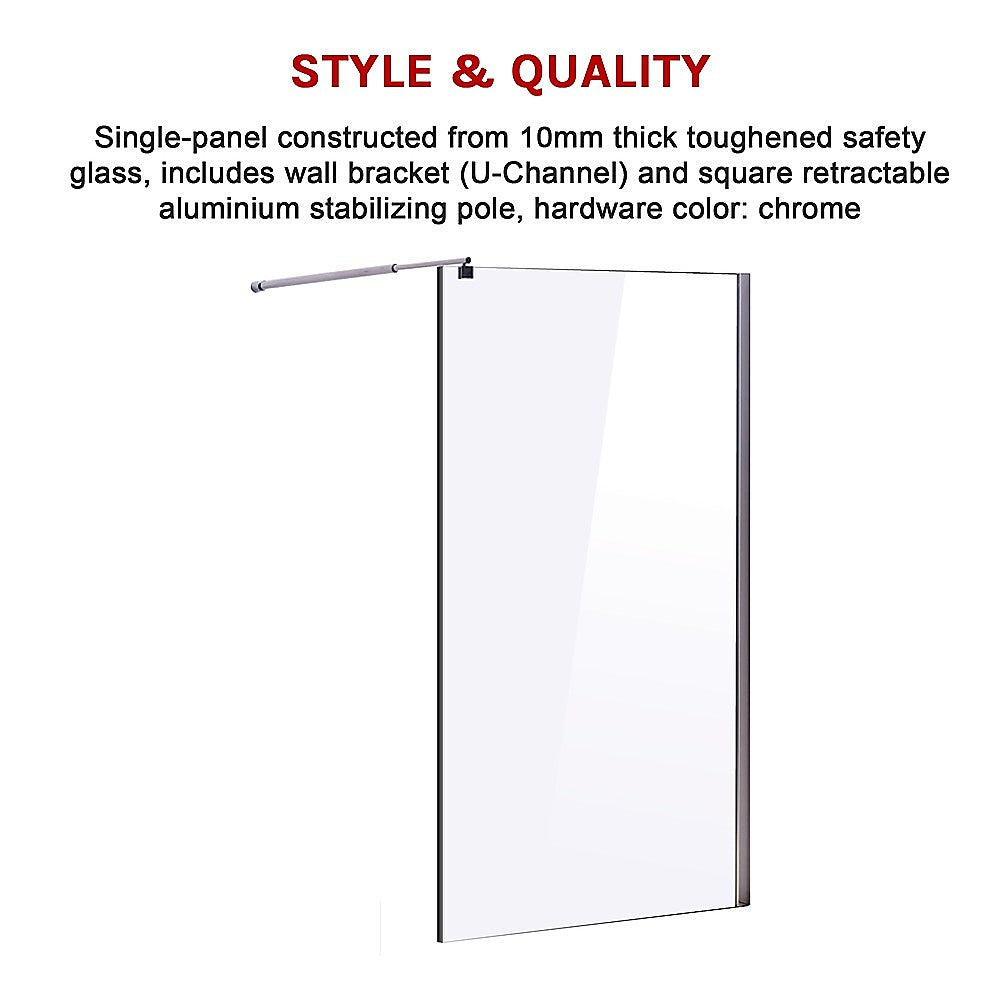 1000 x 2100mm Frameless 10mm Safety Glass Shower Screen V63-829701
