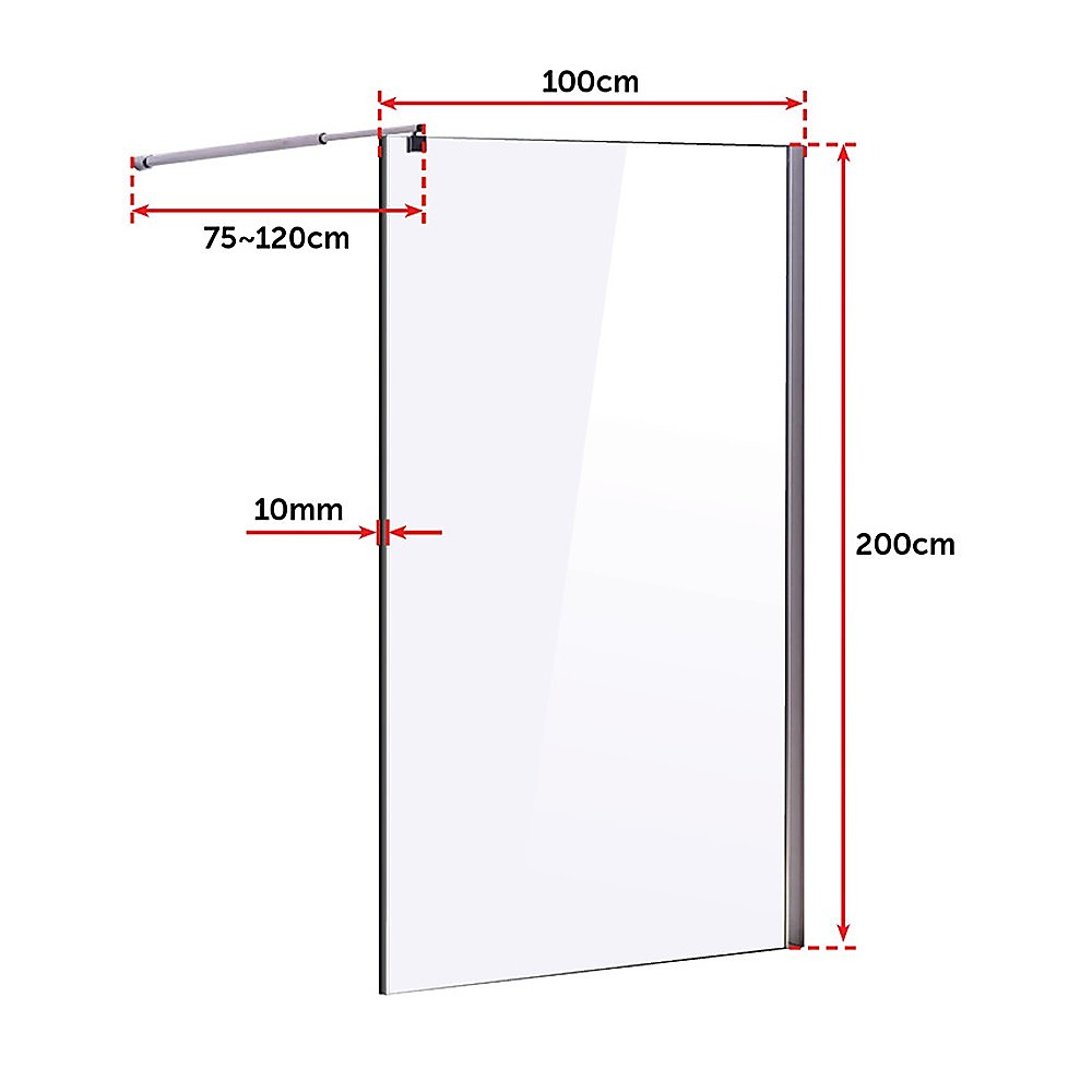 1000 x 2000mm Frameless 10mm Safety Glass Shower Screen V63-829731