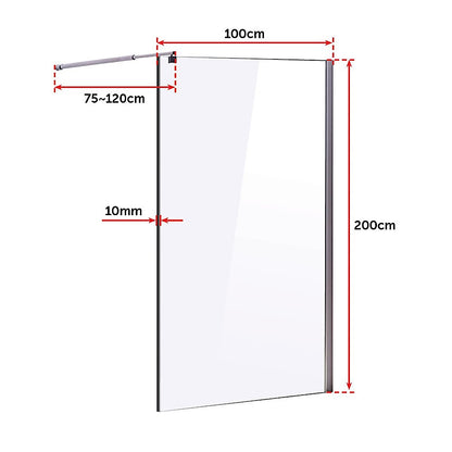 1000 x 2000mm Frameless 10mm Safety Glass Shower Screen V63-829731
