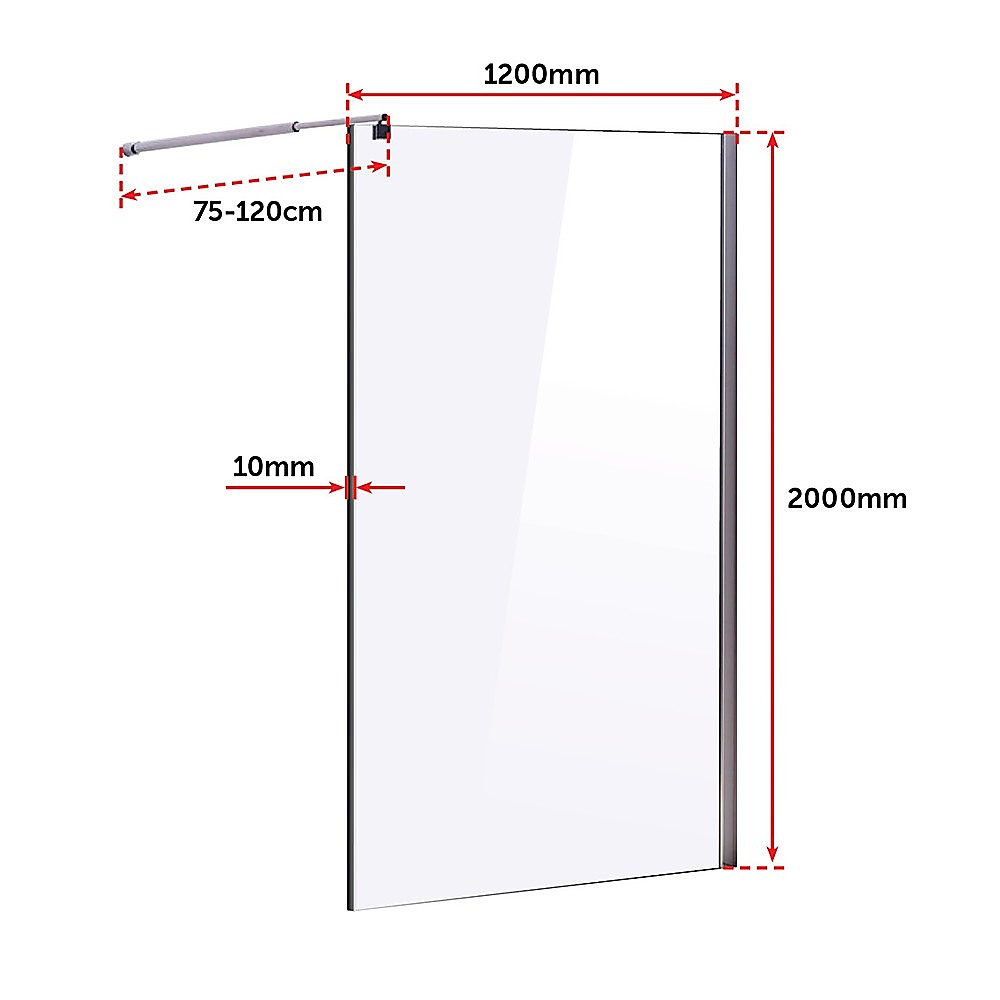 1200 x 2000mm Frameless 10mm Safety Glass Shower Screen V63-829751