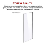 1000 x 2100mm Frameless 10mm Safety Glass Shower Screen V63-829761