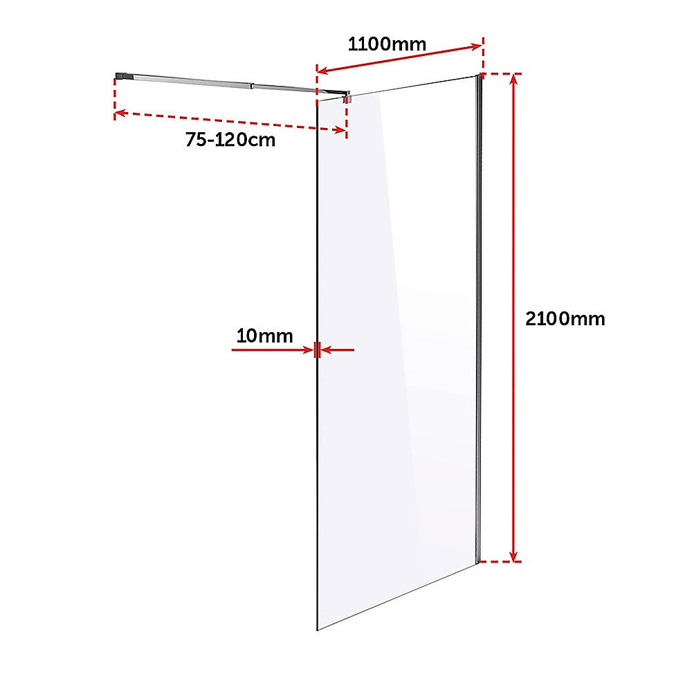 1100 x 2100mm Frameless 10mm Safety Glass Shower Screen V63-829771