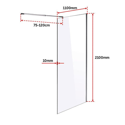 1100 x 2100mm Frameless 10mm Safety Glass Shower Screen V63-829771