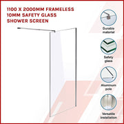 1100 x 2000mm Frameless 10mm Safety Glass Shower Screen V63-829801
