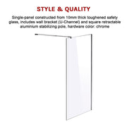 1100 x 2000mm Frameless 10mm Safety Glass Shower Screen V63-829801