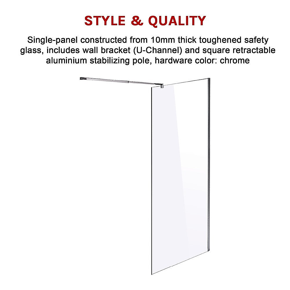 1100 x 2000mm Frameless 10mm Safety Glass Shower Screen V63-829801