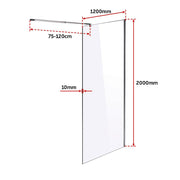 1200 x 2000mm Frameless 10mm Safety Glass Shower Screen V63-829811