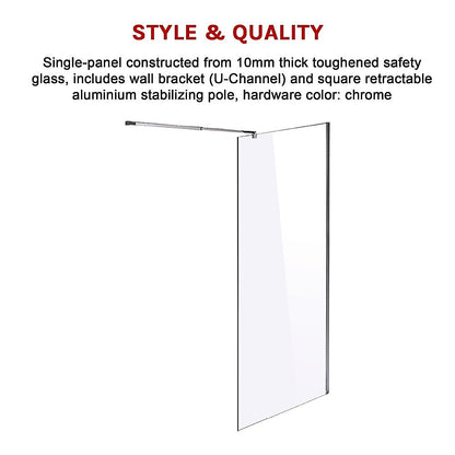 1200 x 2000mm Frameless 10mm Safety Glass Shower Screen V63-829811