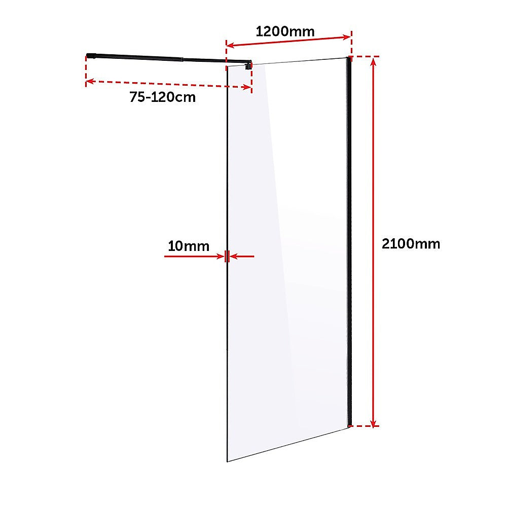 1200 x 2100mm Frameless 10mm Safety Glass Shower Screen V63-829841