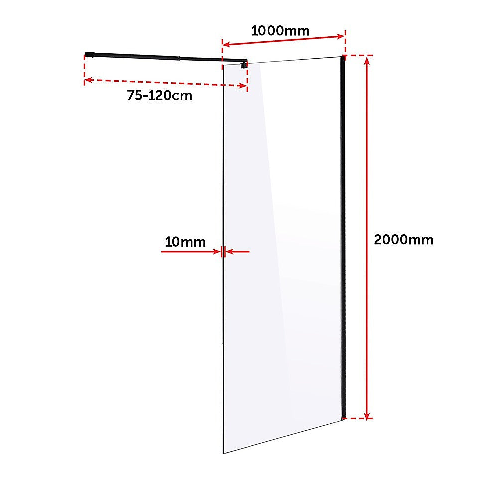 1000 x 2000mm Frameless 10mm Safety Glass Shower Screen V63-829851