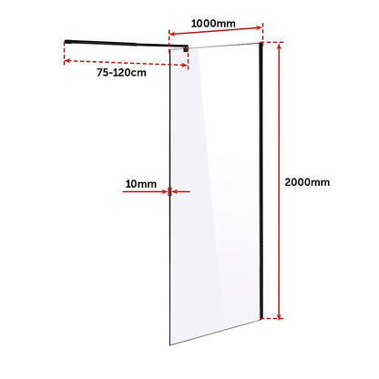 1000 x 2000mm Frameless 10mm Safety Glass Shower Screen V63-829851