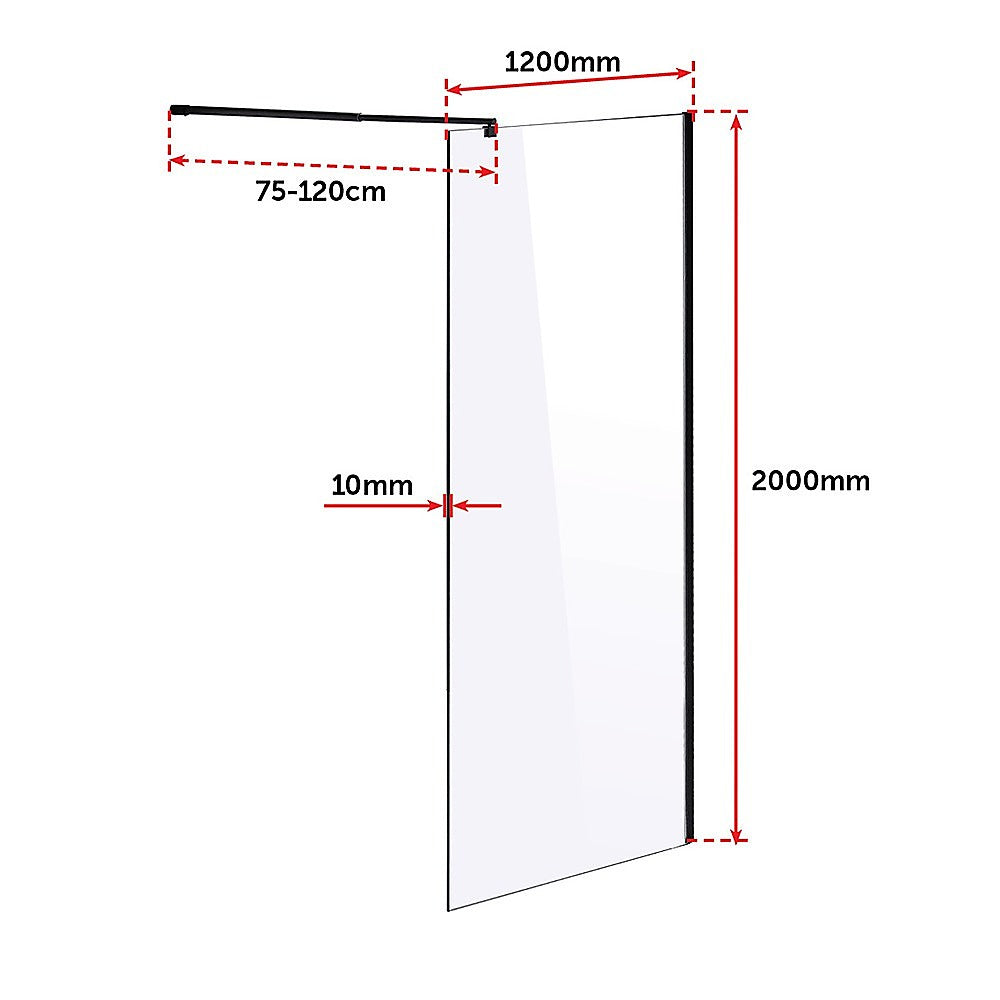 1200 x 2000mm Frameless 10mm Safety Glass Shower Screen V63-829871
