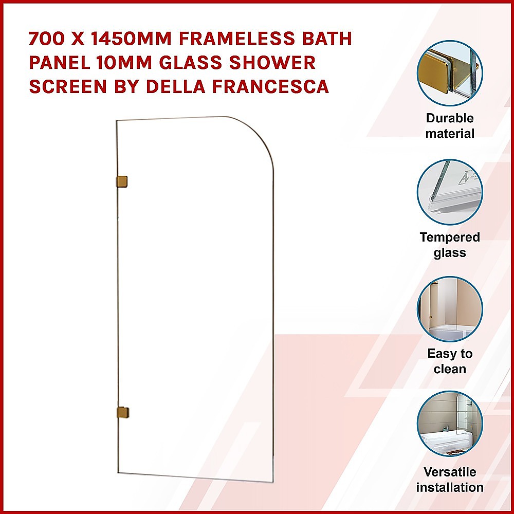 700 x 1450mm Frameless Bath Panel 10mm Glass Shower Screen By Della Francesca V63-829951
