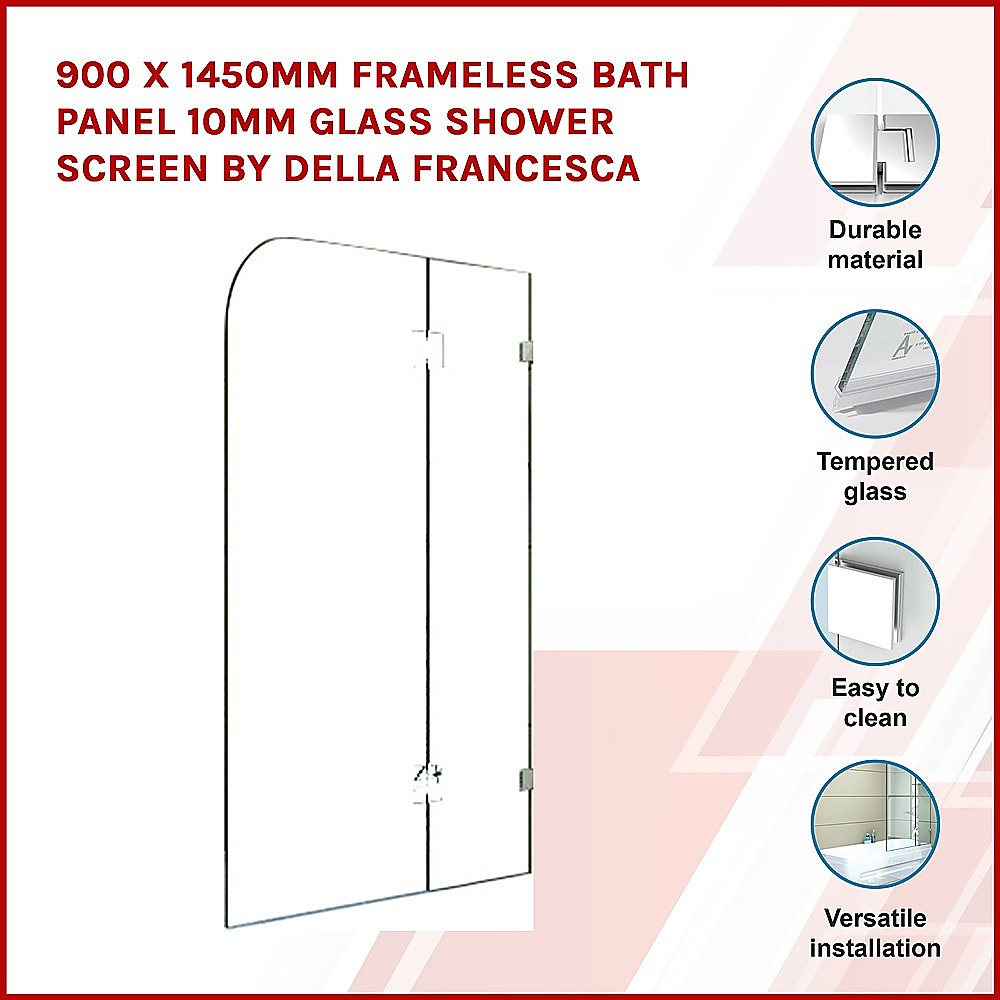 900 x 1450mm Frameless Bath Panel 10mm Glass Shower Screen By Della Francesca V63-829971