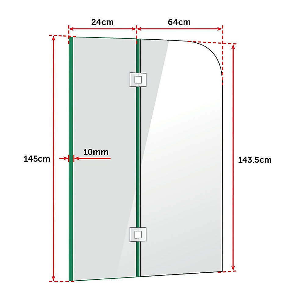 900 x 1450mm Frameless Bath Panel 10mm Glass Shower Screen By Della Francesca V63-829971