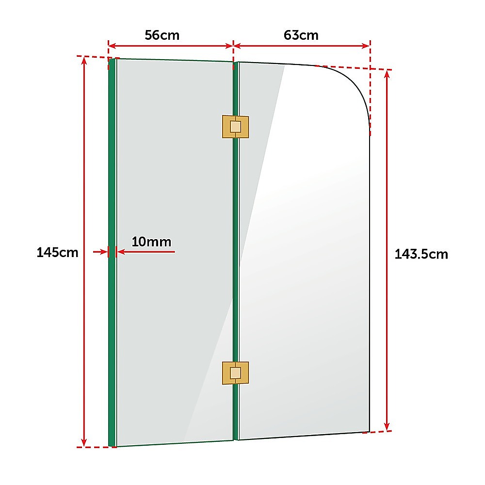 1200 x 1450mm Frameless Bath Panel 10mm Glass Shower Screen By Della Francesca V63-830011