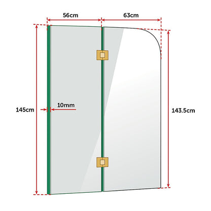 1200 x 1450mm Frameless Bath Panel 10mm Glass Shower Screen By Della Francesca V63-830011