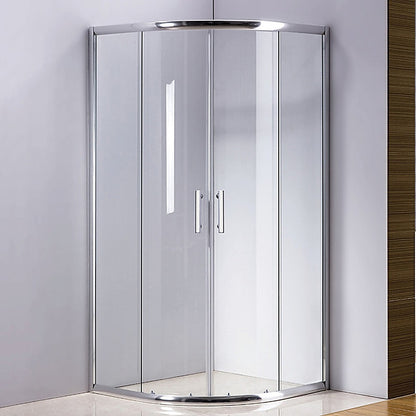 100 x 100cm Rounded Sliding 6mm Curved Shower Screen with Base in Chrome V63-830041