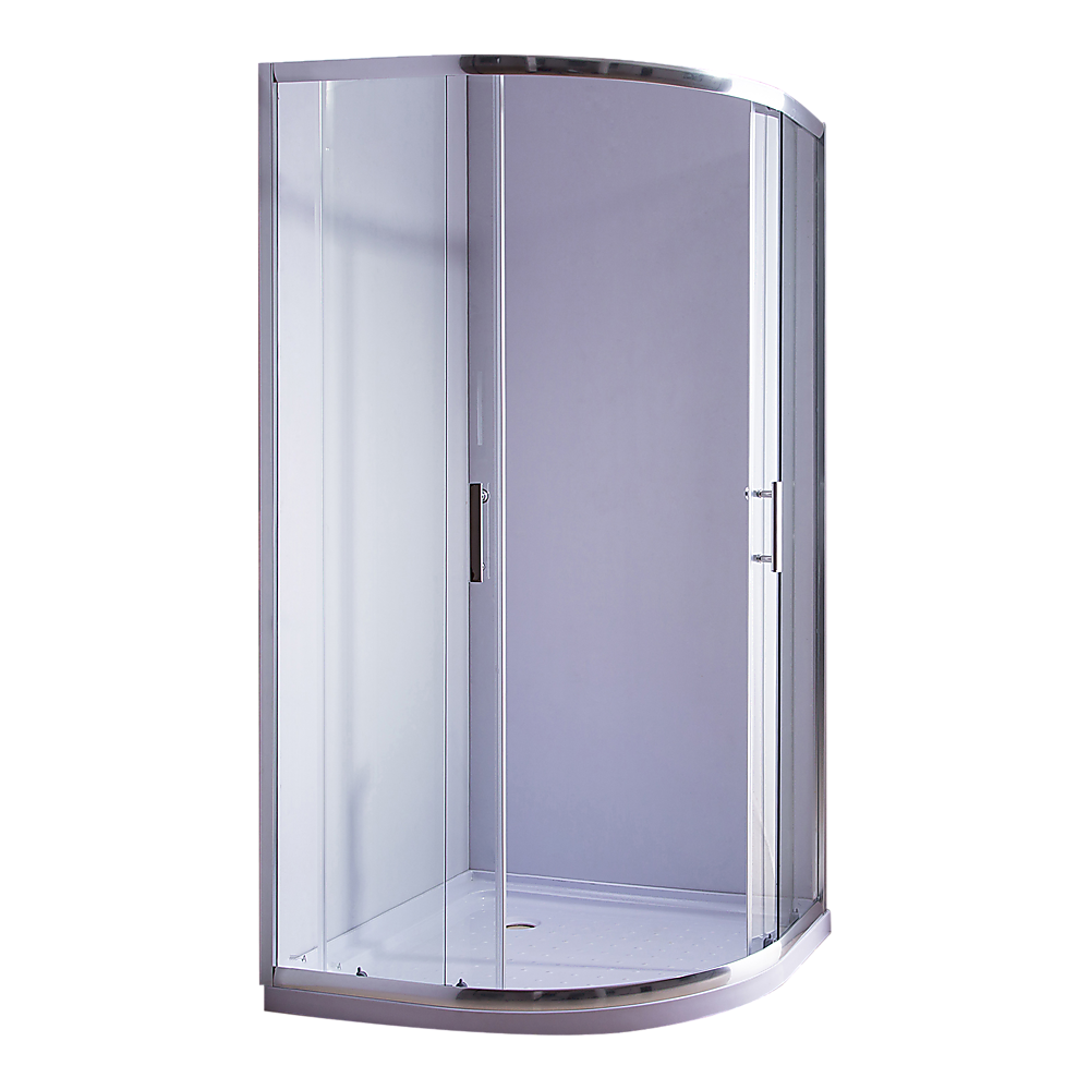 100 x 100cm Rounded Sliding 6mm Curved Shower Screen with Base in Chrome V63-830041