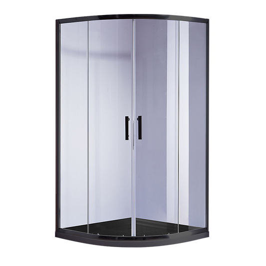 90 x 90cm Rounded Sliding 6mm Curved Shower Screen with Base in Black V63-830061
