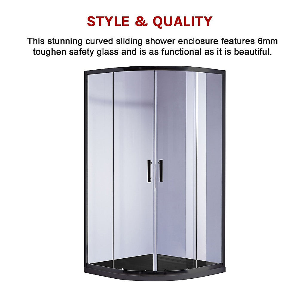 100 x 100cm Rounded Sliding 6mm Curved Shower Screen with Base in Black V63-830071