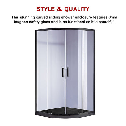 100 x 100cm Rounded Sliding 6mm Curved Shower Screen with Base in Black V63-830071