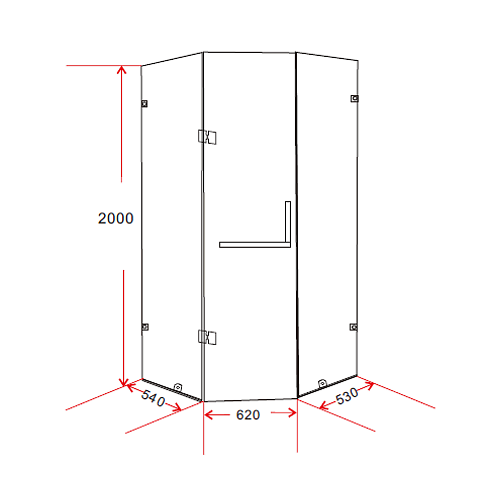 1000 x 1000mm Frameless 10mm Glass Shower Screen By Della Francesca V63-830101