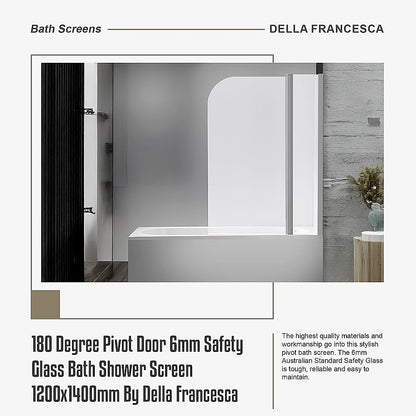 180 Degree Pivot Door 6mm Safety Glass Bath Shower Screen 1200x1400mm By Della Francesca V63-830121
