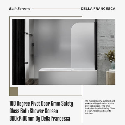 180 Degree Pivot Door 6mm Safety Glass Bath Shower Screen 800x1400mm By Della Francesca V63-830131