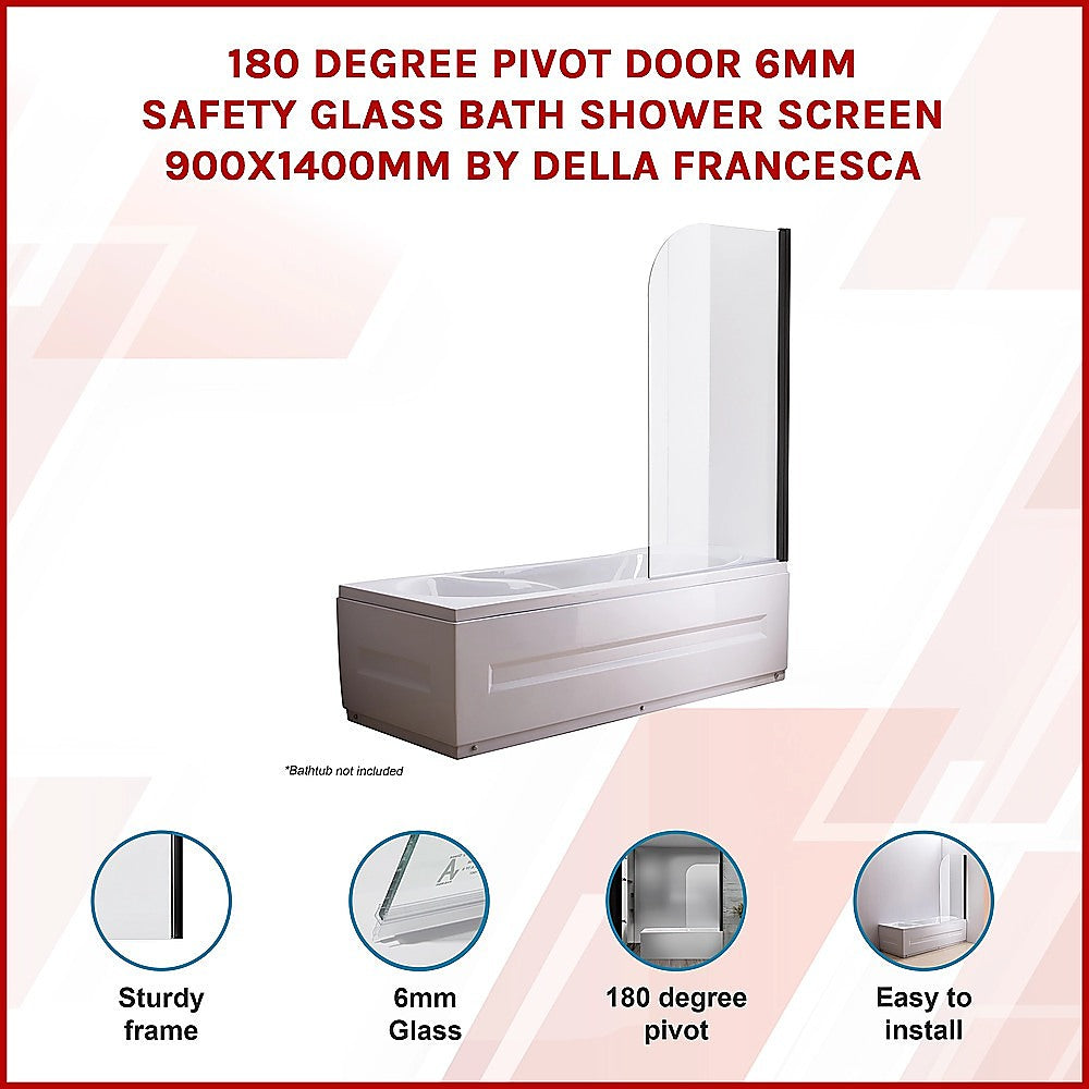 180 Degree Pivot Door 6mm Safety Glass Bath Shower Screen 900x1400mm By Della Francesca V63-830141