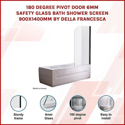 180 Degree Pivot Door 6mm Safety Glass Bath Shower Screen 900x1400mm By Della Francesca V63-830141