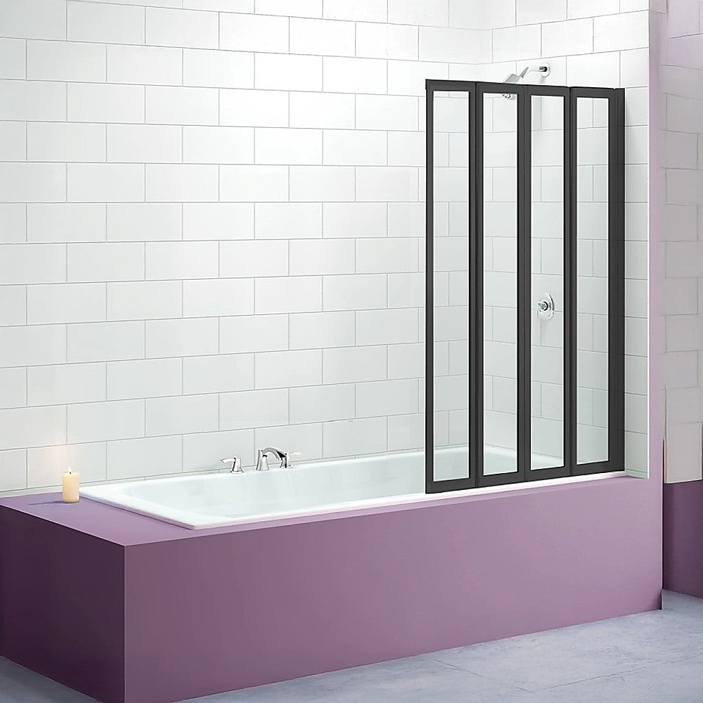 4 Fold Black Folding Bath Shower Screen Door Panel 1000 x 1400mm V63-830171