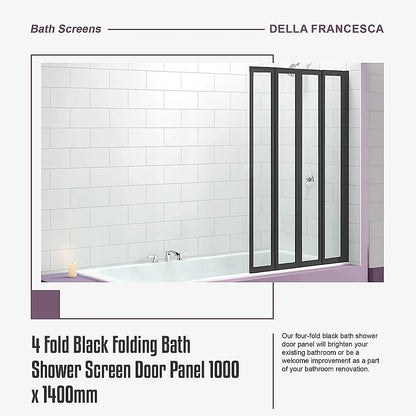 4 Fold Black Folding Bath Shower Screen Door Panel 1000 x 1400mm V63-830171